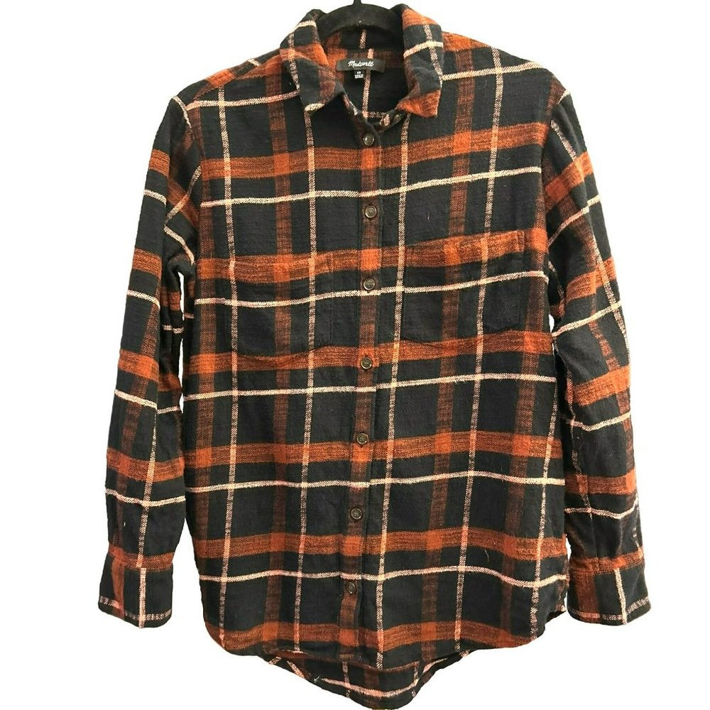 Madewell Women's Flannel Sunday Shirt in Evins Plaid Size XS Side Pockets Button